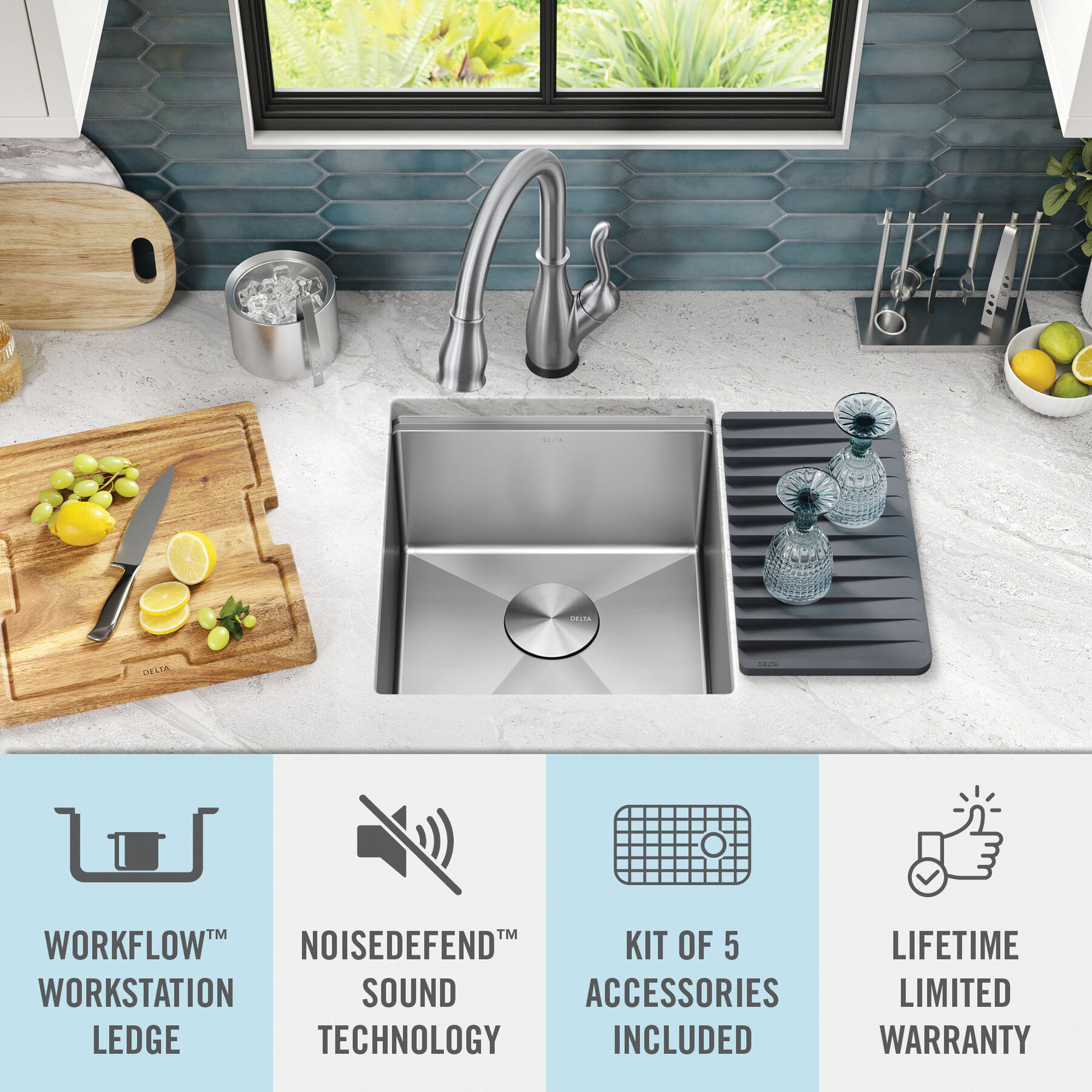 17” Workstation Undermount Single Bowl 16 Gauge Stainless Steel Bar Prep Kitchen Sink with WorkFlow™ Ledge and Accessories, image 17